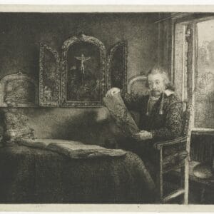 Portrait of Abraham Francen, apothecary, Rembrandt van Rijn, c. 1657, etching, dry point, on Japanese paper, 15,8 × 20,9 cm, Rijksmuseum Amsterdam